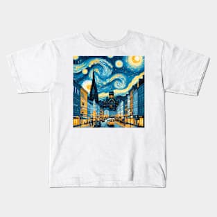 Helsinki, Finland, in the style of Vincent van Gogh's Starry Night Kids T-Shirt